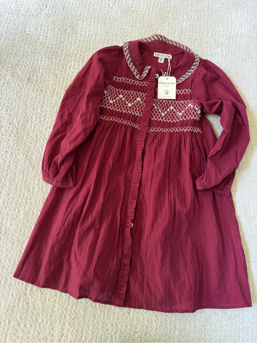 Emile & Ida NWT Burgundy Smocked Dress Size 8